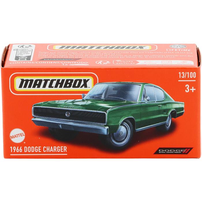 Matchbox 1966 Dodge Charger - Grn - Power Grab - Matchbox