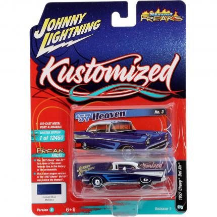 Johnny Lightning 1957 Chevy Bel Air - Blå - Kustomized - J Lightning - 1:64