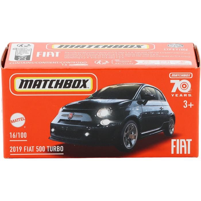 Matchbox 2019 Fiat 500 Turbo - Svart - Power Grab - Matchbox