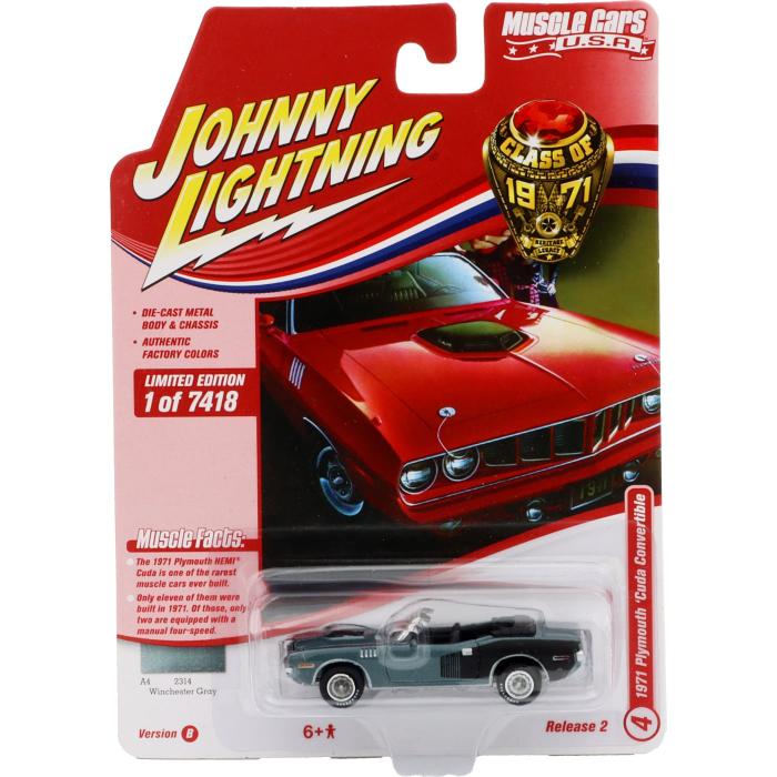 Johnny Lightning 1971 Plymouth Cuda Convertible - Gr - JL - 1:64