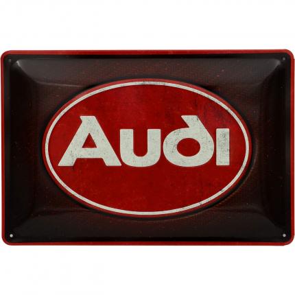 Nostalgic-Art Audi - Röd Audi-logga med vit text - Plåtskylt - 30x20 cm