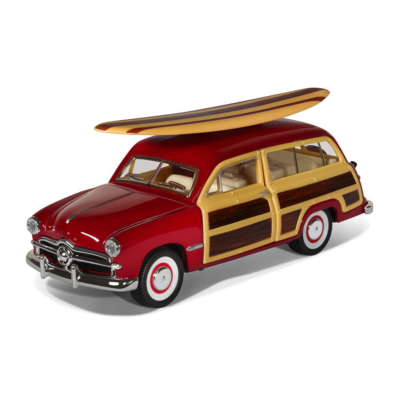 Läs mer om 1949 Ford Woody Wagon med surfingbräda - Kinsmart - Svart