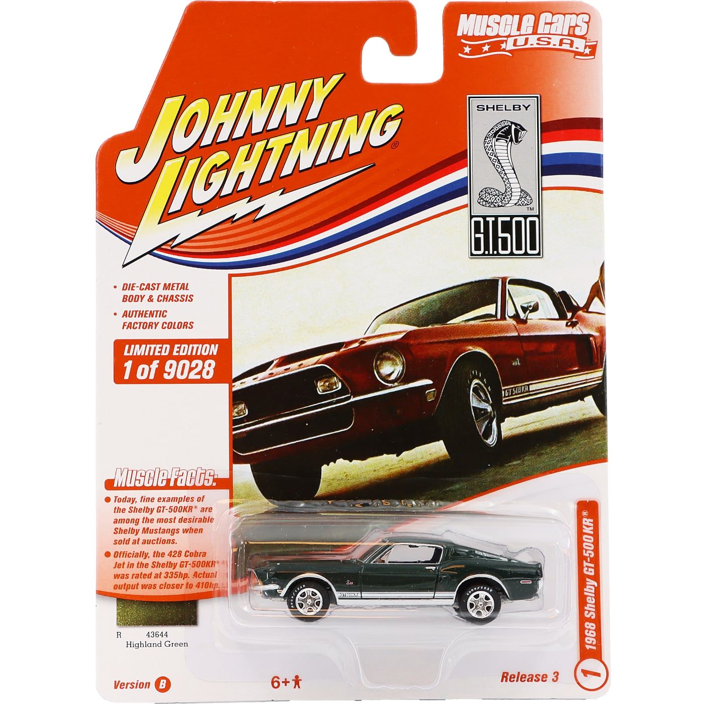 Läs mer om 1968 Shelby GT-500KR - Grön - Johnny Lightning - 1:64
