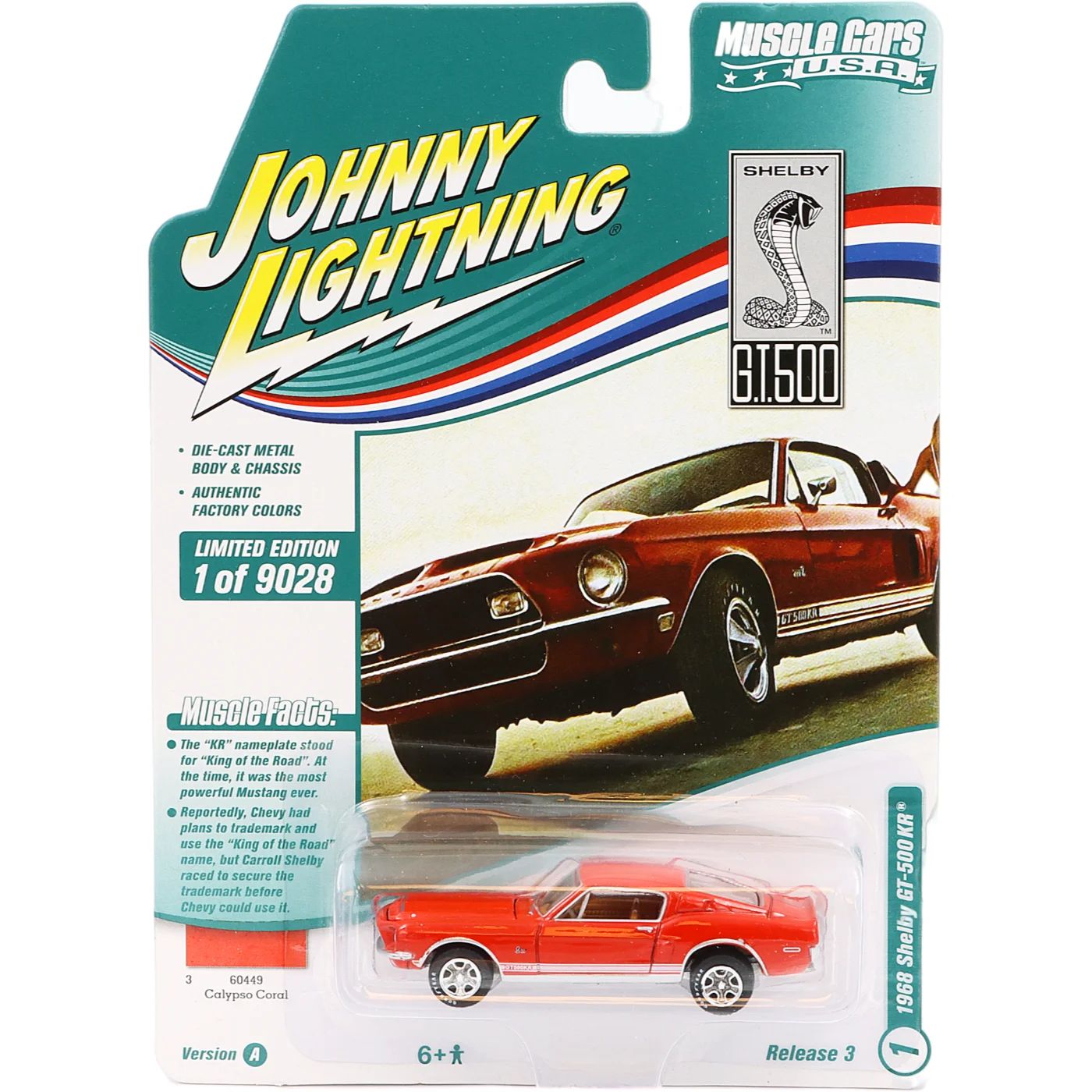 Läs mer om 1968 Shelby GT-500KR - Röd - Johnny Lightning - 1:64